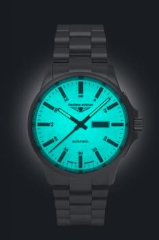 Preview: Bauhaus Aviation Herrenuhr Automatik mit Day Date und Titan-Gliederarmband